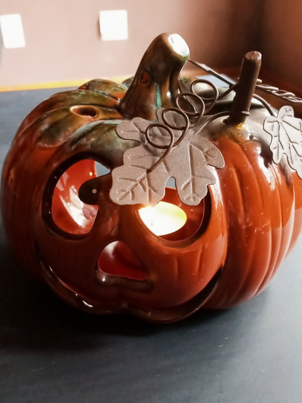 Halloween Pumpkin Jack-O-Lantern Ceramic Tealight Votive Candle Holder - Picture 11 of 16